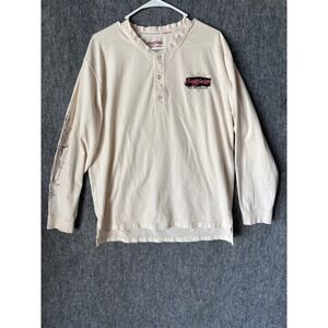 Barrett-Jackson Auction Co Mens Long Sleeve Henley Shirt Cream Graphic Large